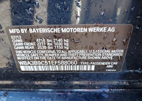 2014 BMW 335I xDrive z USA, uszkodzony, nr VIN WBA3B9C51EF588060